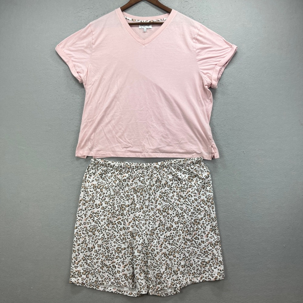 Encore Karen Neuburger Pajama Set Women 2X Pink Leopard Short Sleeve Lounge PJs